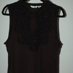 Ravel Black Sleeveless Keyhole Blouse XL – Rosette Embellished Boho Tank Top